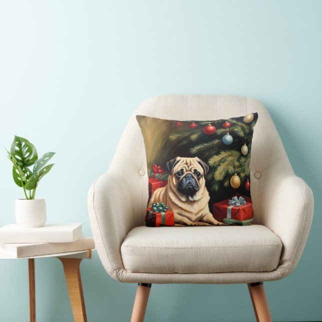 Pug viert Kerstmis Kussen (Stoel)