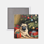 Pug viert Kerstmis Magneet (Voorkant / Achterkant)