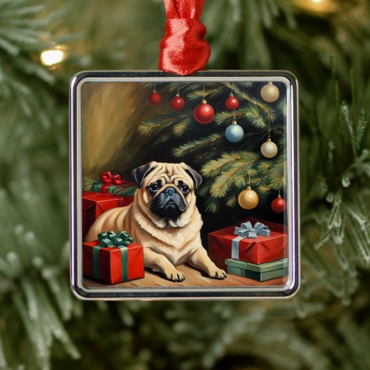 Pug viert Kerstmis Metalen Ornament (Boom)
