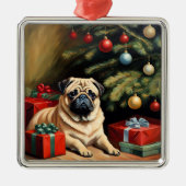Pug viert Kerstmis Metalen Ornament (Voorkant)