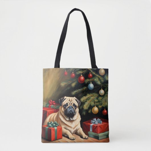 Pug viert Kerstmis Tote Bag (Voorkant)