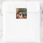 Pug viert Kerstmis Vierkante Sticker (Tas)