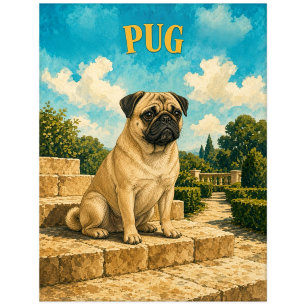 Pug, Vintage Watercolor Honden Kunst Briefkaart