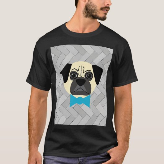 Pug visgraat grijs patroon t-shirt (Voorkant)