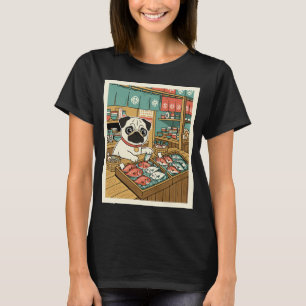 Pug Vismarkt Japanse Stijl Illustratie T-shirt