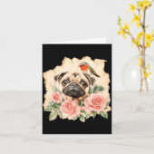 Pug vogel cute hond grappige pug kaart (Gele Bloem)