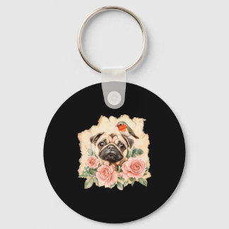 Pug vogel cute hond grappige pug sleutelhanger