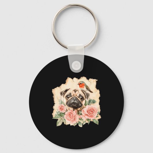 Pug vogel cute hond grappige pug sleutelhanger (Voorkant)