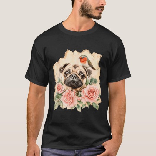 Pug vogel schattige hond grappige pug t-shirt (Voorkant)