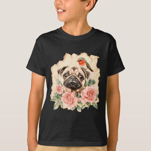 Pug vogel schattige hond grappige pug t-shirt (Voorkant)