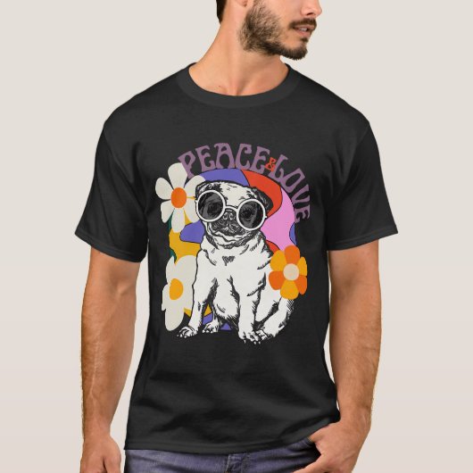 Pug Vrede en Liefde T-shirt (Voorkant)