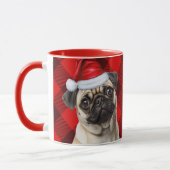Pug-vriendelijke Pug-vakantie Rood Buffalo Plaid Mok (Links)