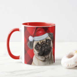 Pug-vriendelijke Pug-vakantie Rood Buffalo Plaid Mok