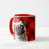Pug-vriendelijke Pug-vakantie Rood Buffalo Plaid Mok (Voorkant links)