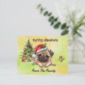Pug vrolijk kerstfeest aquarel briefkaart (Staand voorkant)