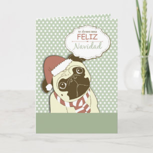 Pug Vrolijke Spaanse Kerstmis van de Hond, Feestdagen Kaart