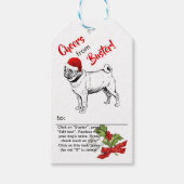 Pug w / Santa Pet Kerstmis Sneeuwvlok Personaliser Cadeaulabel (Voorkant)