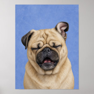 Pug-wandkunst — Niezen Portret met Schilderstijl Poster
