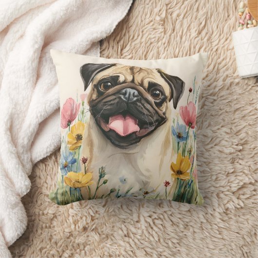 Pug-watercolor kussen (Deken)
