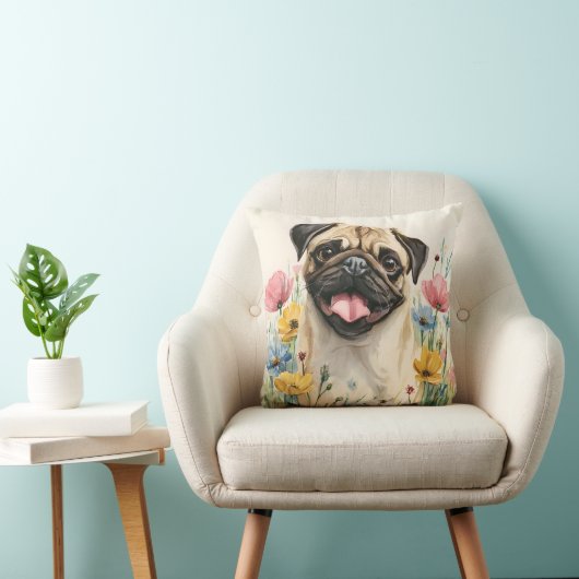 Pug-watercolor kussen (Stoel)