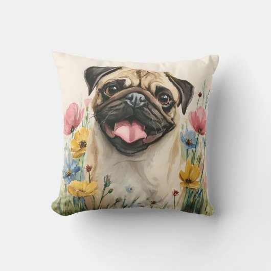Pug Watercolor Pillow Kussen (Voorkant)