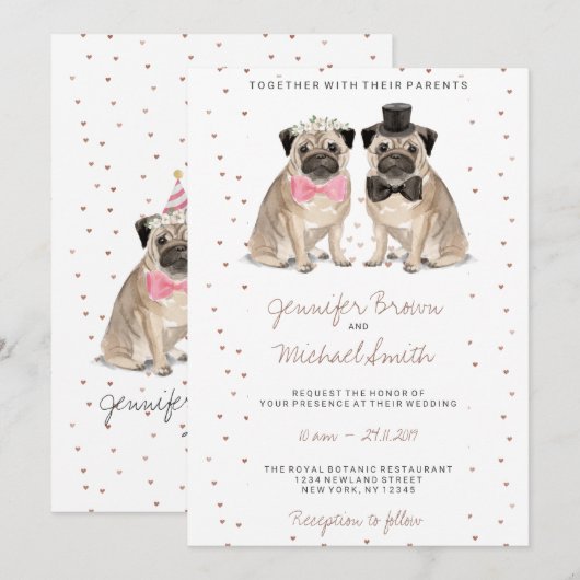 Pug waterverf bruiloft kaart (Voorkant / Achterkant)