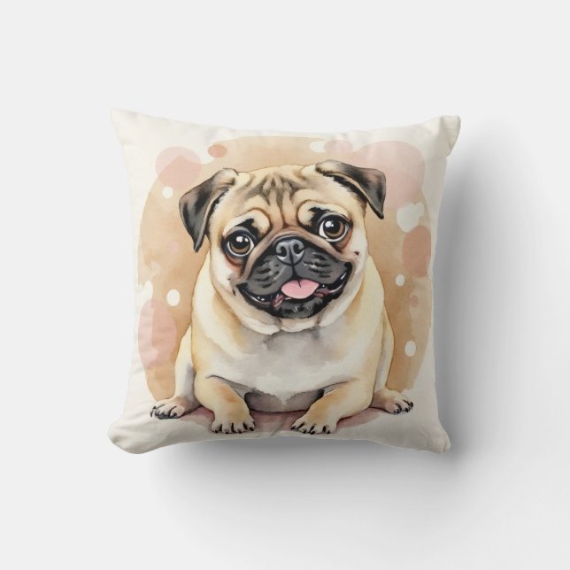 Pug-waterverf bubbel wervelende kunst kussen (Voorkant)