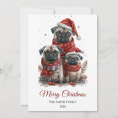 Pug Waterverf kerstboom niet-foto Feestdagenkaart (Voorkant)