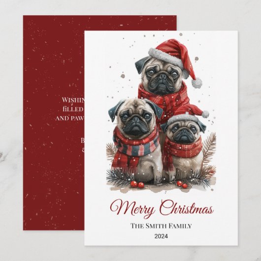 Pug Waterverf kerstboom niet-foto Feestdagenkaart (Voorkant / Achterkant)