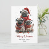 Pug Waterverf kerstboom niet-foto Feestdagenkaart (Staand voorkant)