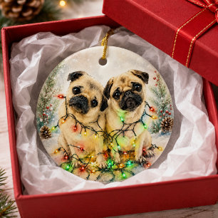 Pug-waterverf kerstkransgroet keramisch ornament
