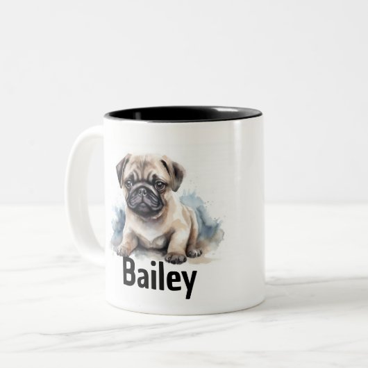Pug Waterverf Mok (Voorkant links)