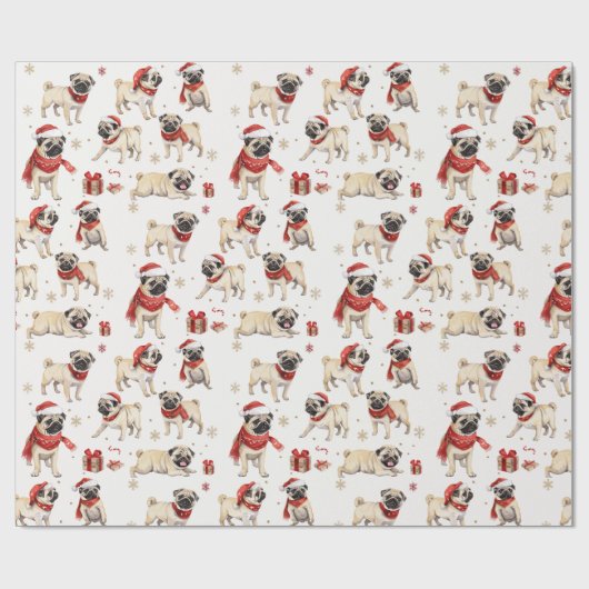 Pug Waterverf Pattern Christmas Cadeaupapier (Vlak)