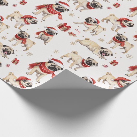 Pug Waterverf Pattern Christmas Cadeaupapier (Hoek)