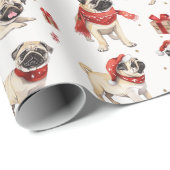 Pug Waterverf Pattern Christmas Cadeaupapier (Rol Hoek)