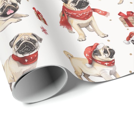 Pug Waterverf Pattern Christmas Cadeaupapier (Rol Hoek)