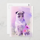Pug Waterverf Portret 1 Briefkaart (Voorkant / Achterkant)