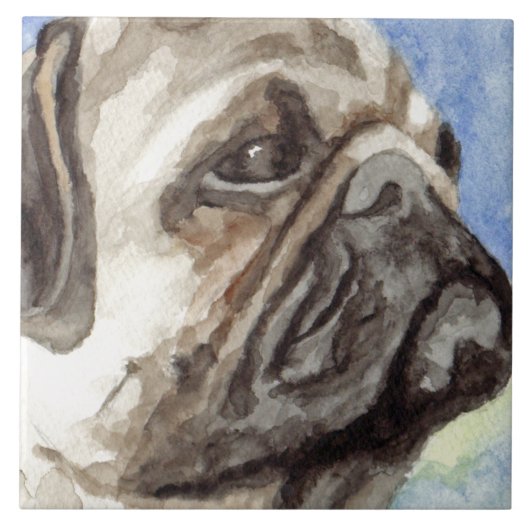 Pug Waterverf Portret Tegeltje (Voorkant)