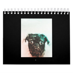 Pug Waterverf Schattigee Pug Dog Art Waterverf Kalender