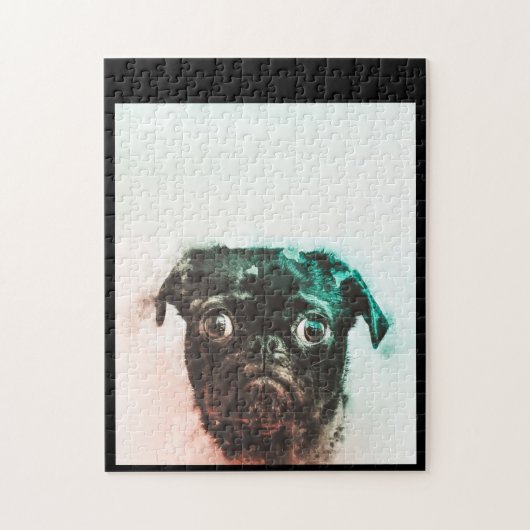 Pug Waterverf | Schattigee Pug Dog Art Waterverf Legpuzzel (Verticaal)