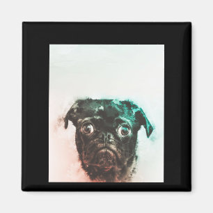 Pug Waterverf Schattigee Pug Dog Art Waterverf Magneet