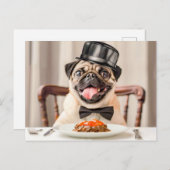 Pug Wearing Hat Sitting at Table Briefkaart (Voorkant / Achterkant)