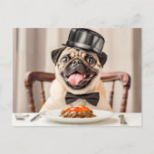 Pug Wearing Hat Sitting at Table Briefkaart (Voorkant)
