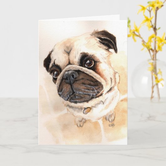 Pug Wenskaart Kaart (Gele Bloem)