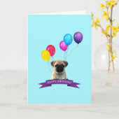 Pug Wenskaart van de Verjaardag van de Hond van Kaart (Gele Bloem)