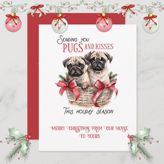Pug Whimsical Kerstmis | Feestdagenkaart