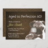Pug & Wine Perfection 60 Birthday Party Invite Kaart (Voorkant / Achterkant)