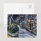 Pug winter scène briefkaart (Voorkant / Achterkant)