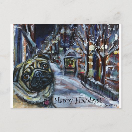 Pug winter scène briefkaart (Voorkant)