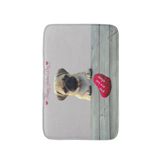 Pug Wishing Happy Valentijnsdag Hart badmaten Badmat (Voorkant Verticaal)